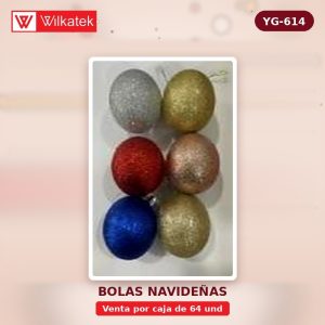 Bola de Navidad Escarchada 8cm color:rojo,dorado,plateado,azul,champana,palo-… (6 und/tubo x 64 und) - WILKATEK