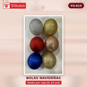 Bola de Navidad Escarchada 10cm color: dorado, plateado,rojo, champana,fucsia, azul… (6 und/tubo x 24 und) - WILKATEK