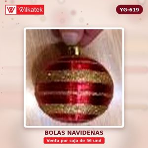 Bola de Navidad birllante con lineas de mirella 8 CM oro 16 # 12 plata 12 azul 4 verde… (6 und/tubo x 56 und) - WILKATEK