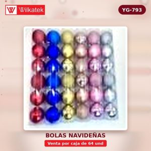 NUEVO: Bola navidena 8cm, 6 bolas por tubo, surtido en escarcha, mate y… (12 und/tubo x 64 und) - WILKATEK